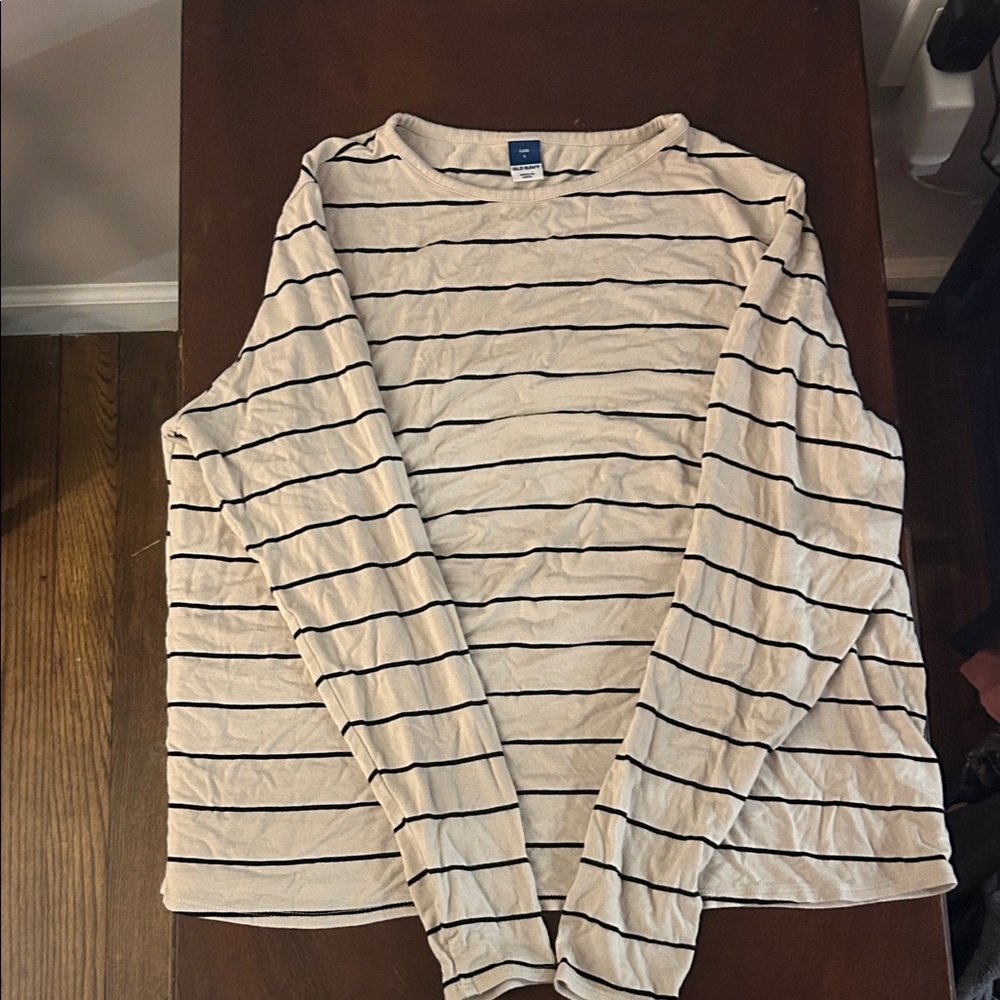 Old Navy Cream and Black Striped Long Sleeve Tee